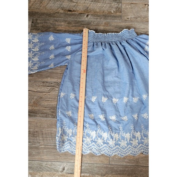 Now And Forever Chambray Off The Shoulder Tunic Size Large Blue Embroidery Boho - Picture 3 of 11